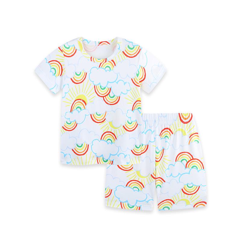 Girls' Summer Home Wear Set: European & American Style Round Neck Shorts Pajamas