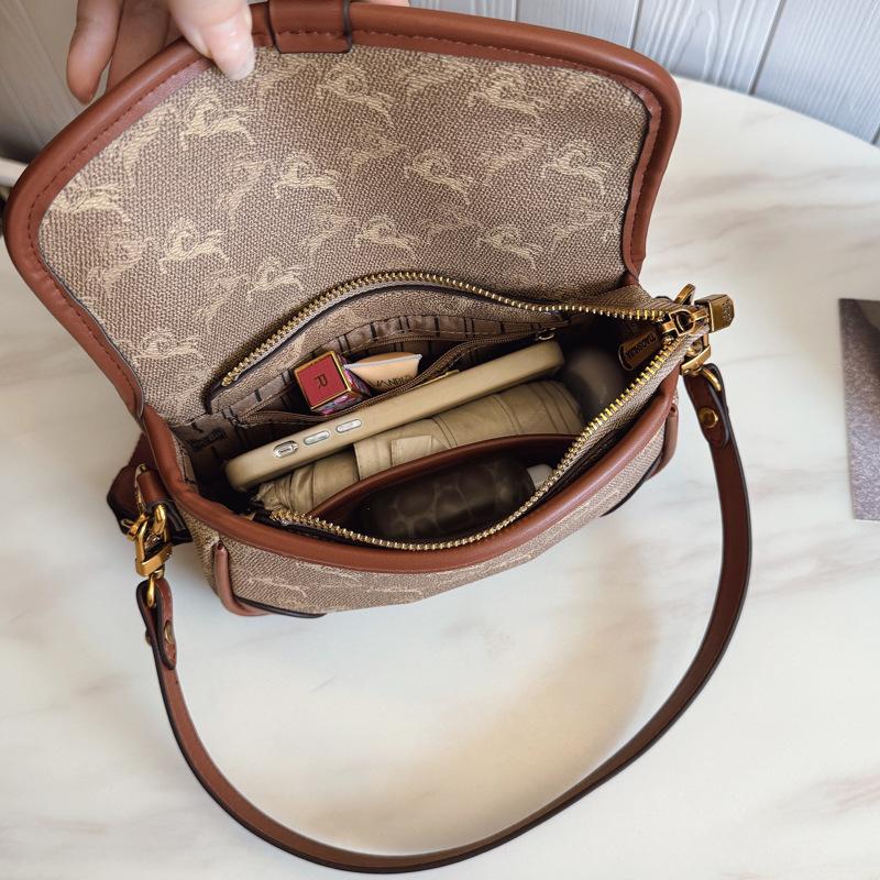 High-end Fashion Small Square Bag Women's New Retro Printing Contrasting Color Saddle Bag Shoulder Bag Messenger Bag Women