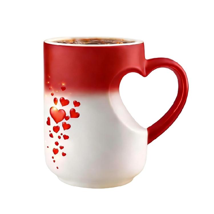 Stylish Ceramic Drinking Cup With Lovely Heart Handle And Fade Resistant Print Color Changing Coffee Mug красный