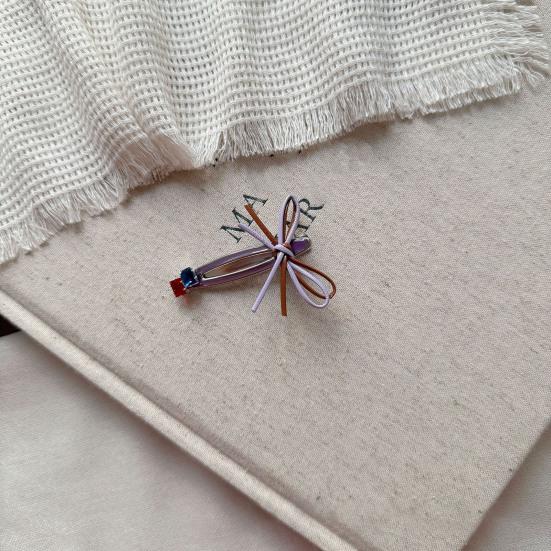 2Pcs Women Hairpins Shiny Rhinestones Patchwork Color Ribbon Bow Stable Grip Hair Clips Versatile Hair Accessories