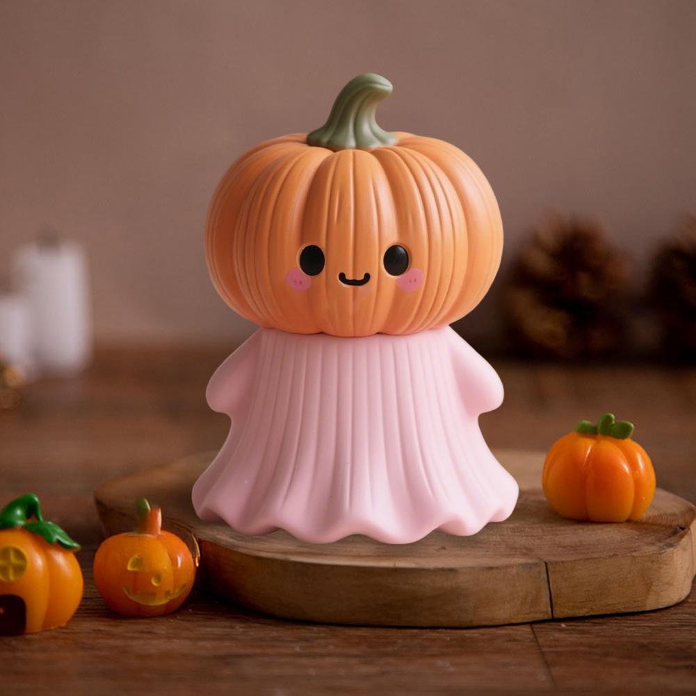 Halloween Ghost Ornament Mini Ghost Statue Pink Halloween Ghost Figurine Set with Pumpkin Decoration Resin Tabletop Decoration