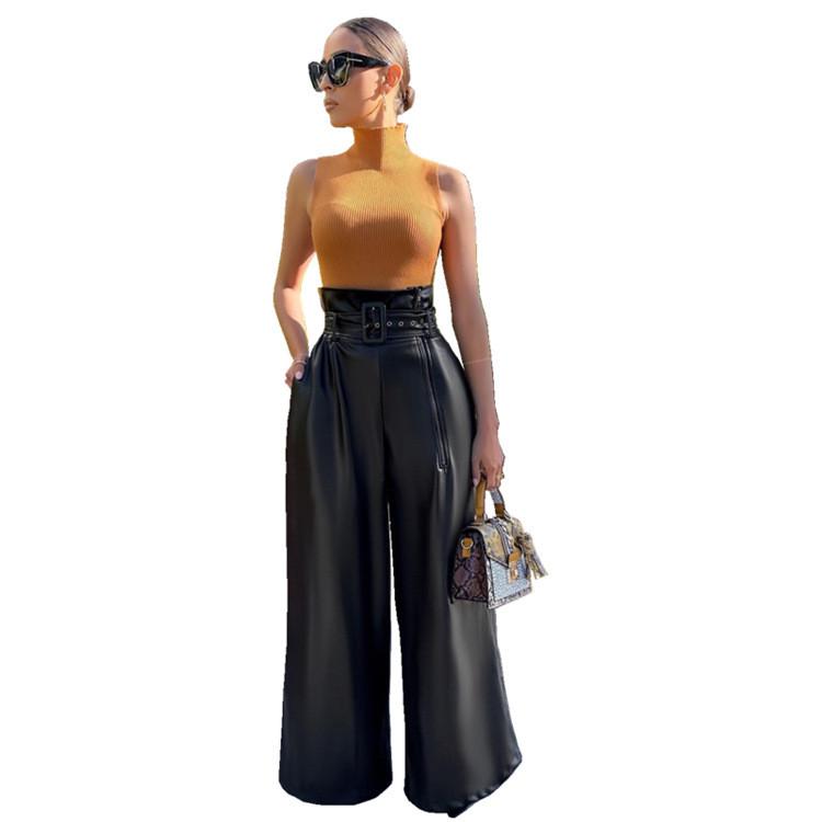 Womens High Waist Pu Leather Pants With Metal Zipper For Nightclub Dress Up
