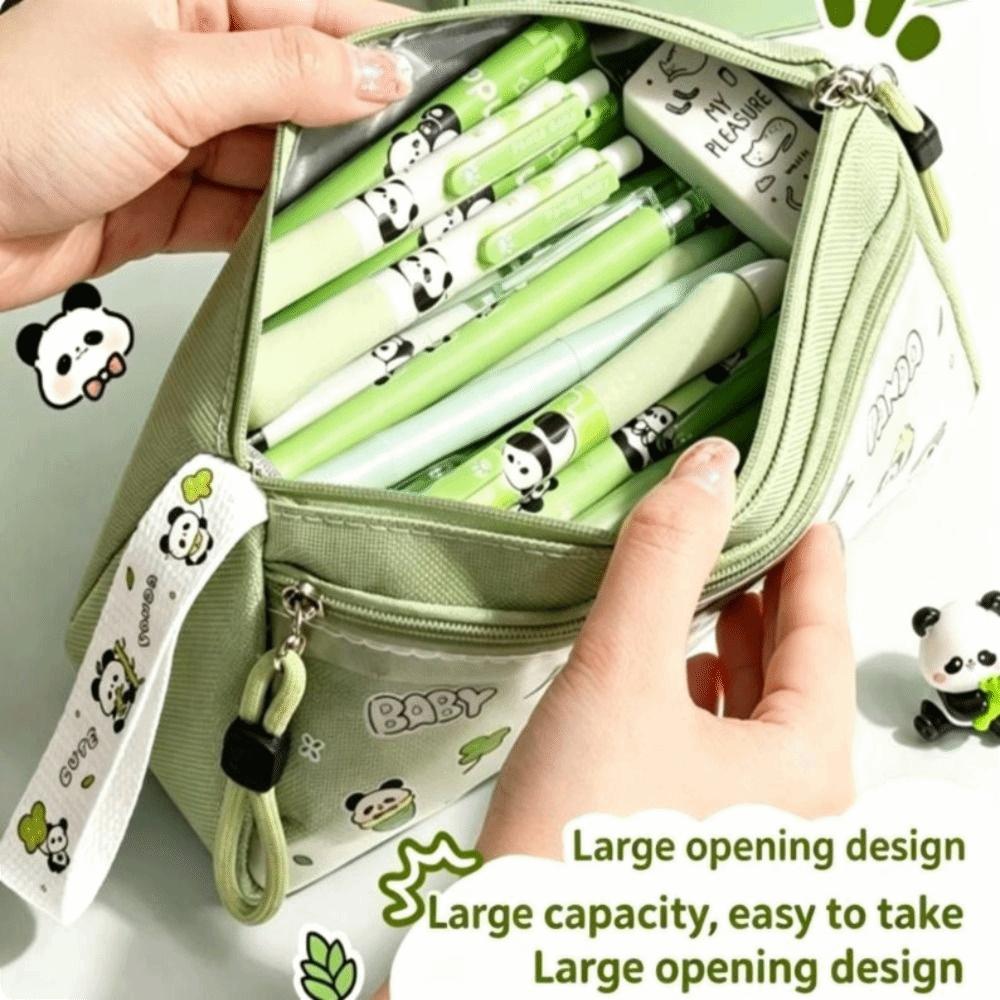 Portable Panda Pencil Case Double Layer Stationery Pouch New Pencil Pouch School Supplies