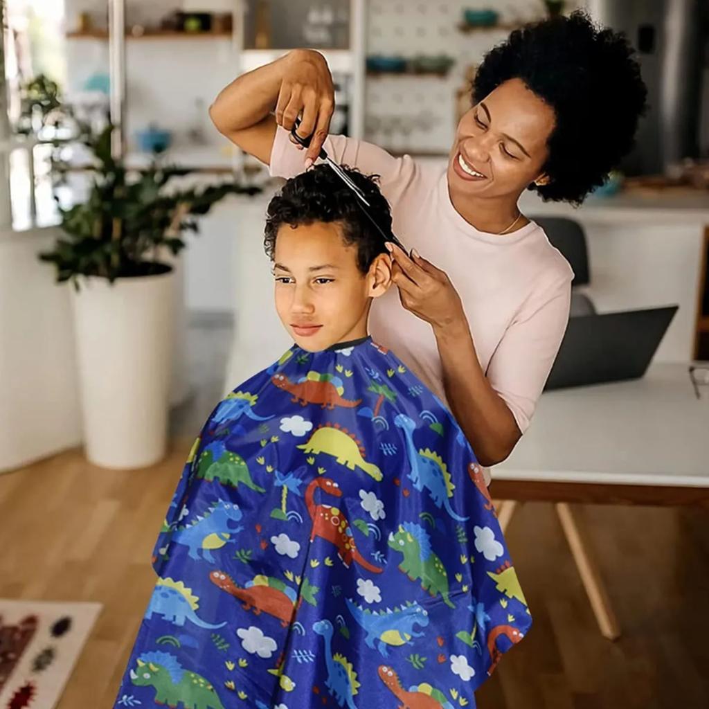 Kids Hair Cutting Cape Cute Patterns Waterproof Hair Dyeing Neck Shawl Wrap with Neck Duster Brush