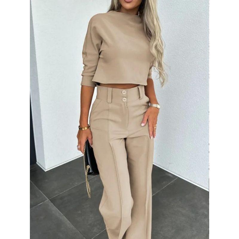 Crop Cropped Top Wide-Leg Pant Suit Crop-Top Short Top Loose Pants Two-piece Set