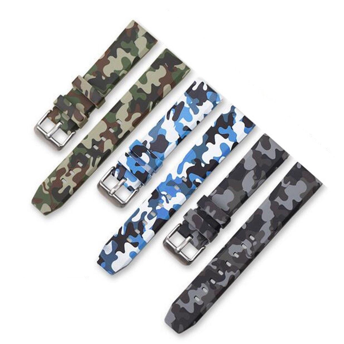 20/22/24mm Blue/Green/Grey Army Camo Watch Band Sport Silicone Rubber Strap 20 mm