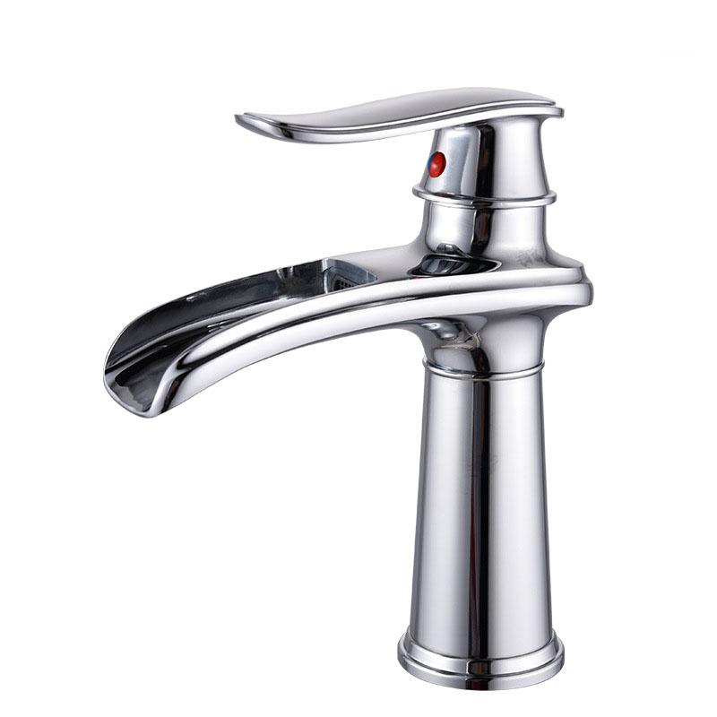 Antique Brass Bathroom Basin Sink Faucet Waterfall Hot Cold Mixer Tap Single Handle Basin Faucets Deck Mounted Tap
