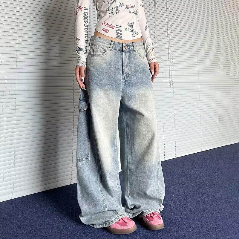 

Американские джинсы High Street мужские осенние трендовые брендовые свободные широкие прямые брюки с микроклешем 3XL светло-синий