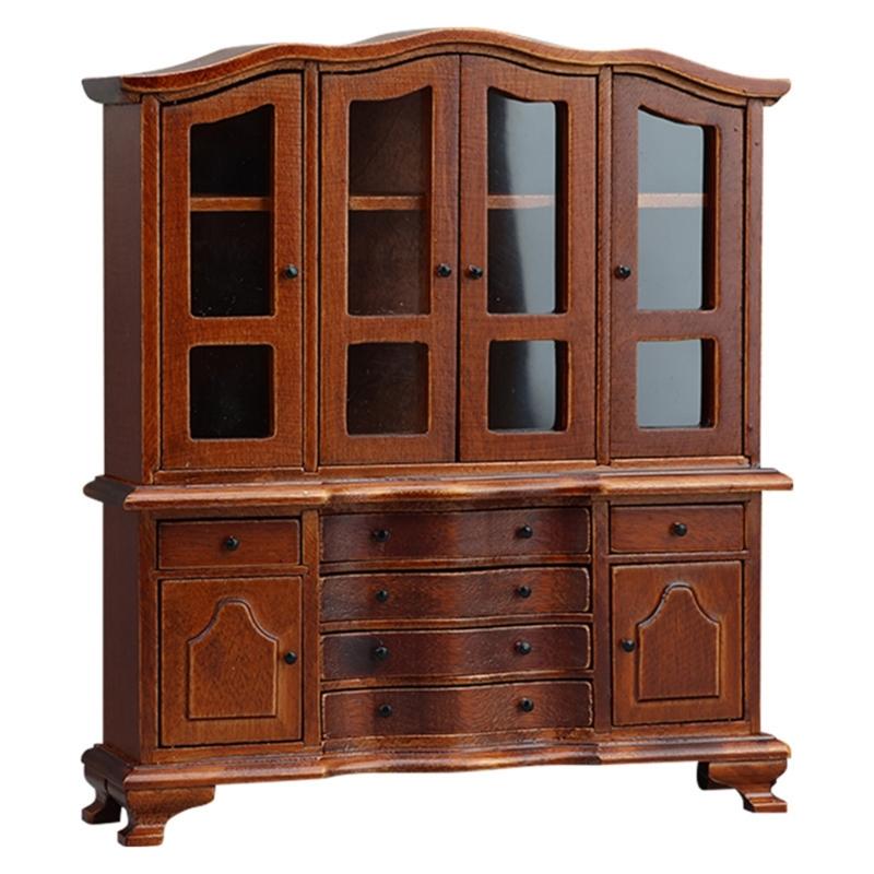 

1/12 Лялькові будиночки Мініатюрна модель бічного серванту Дерев яні меблі для лялькових будиночків Вітрина з функціональними дверцятами та висувною шухлядою 1