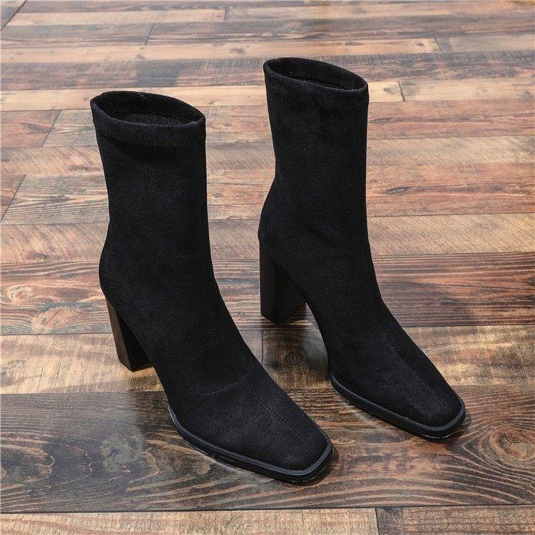 European & American Kendall Style Square Toe Chunky Heel Ankle Boots - Women’s Autumn/Winter Patent Leather Skinny Fashion Boots