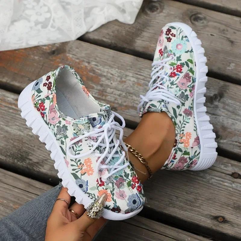 Autumn Shoes for Women 2025 Fashion Printed Women's Sneakers Casual Lace-up Platform Shoes Light Breathable Ladies Running Shoes