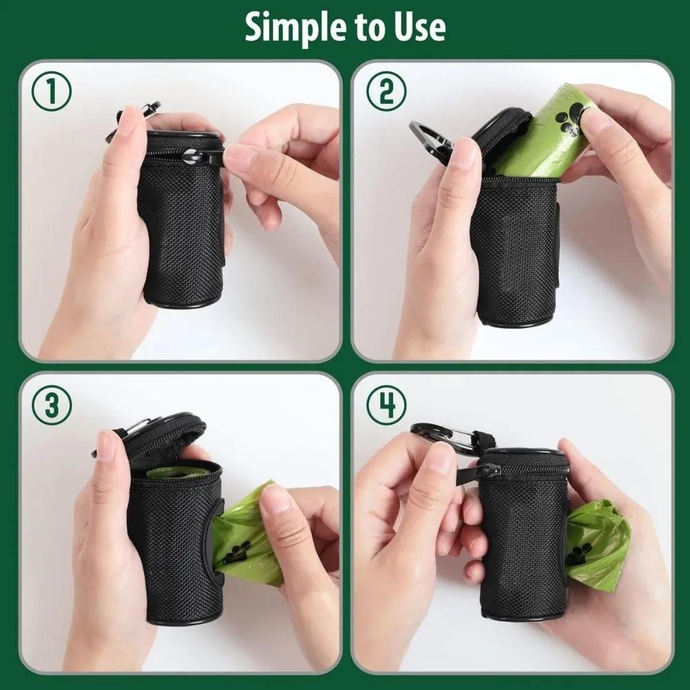 Portable Dog Walking Pet Dog Poop Bag Dispenser Waterproof with Carabiner Clip Dog Poop Bag Holder Zipper Storage Bag Pet