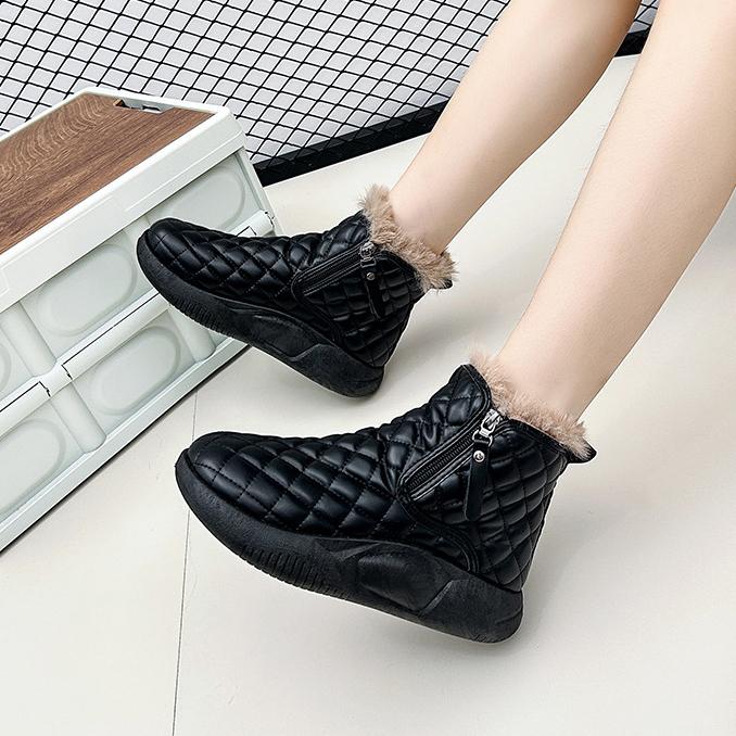 Dammode Vinter Varma Plattform Ankelstövlar Halkfria Dragkedja Snökängor Med Fuskpälsfodrade Bekväma Plyschfodrade Promenadkorta Stövlar Skor för Kvinnor