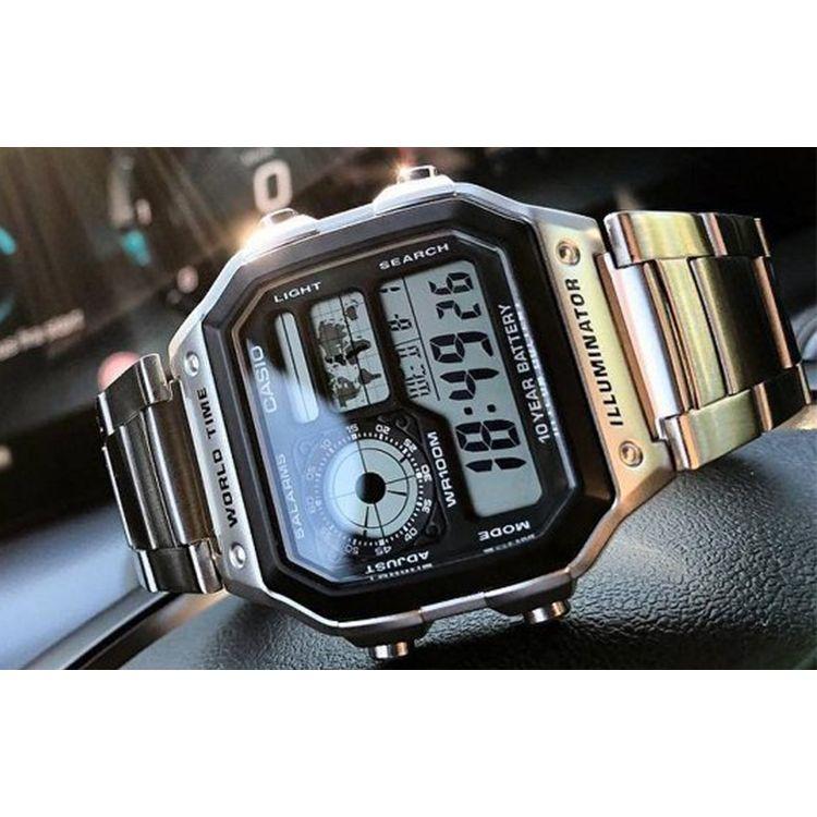 Casio Vintage Series Square Simple Sports Waterproof Quartz Movement Stainless Steel Strap Men watches Black AE-1200WHD-1A