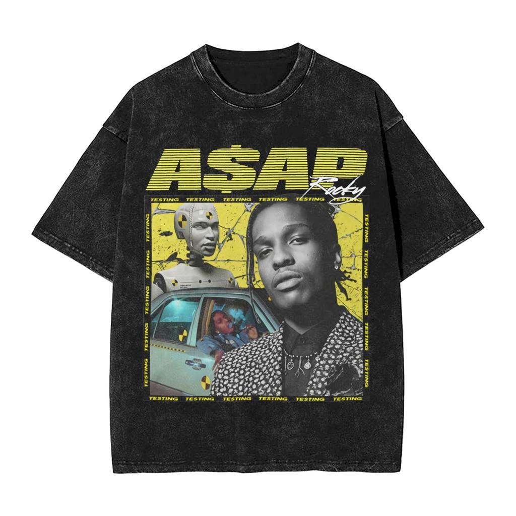 Design AAP Headscar Vintage Washed TShirt Men 100Cotton Clothing Streetwear Asaps  Oneck Short Sleeve