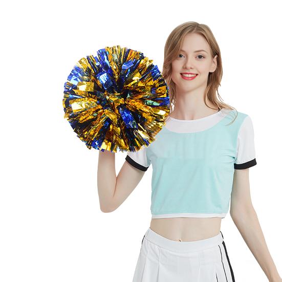 Cheerleading Pom Poms with Handle Cheerleader Squad Spirited Pompoms Metallic Foil Cheer Hand Flowers for Team Spirit Sports Dance Cheering Party