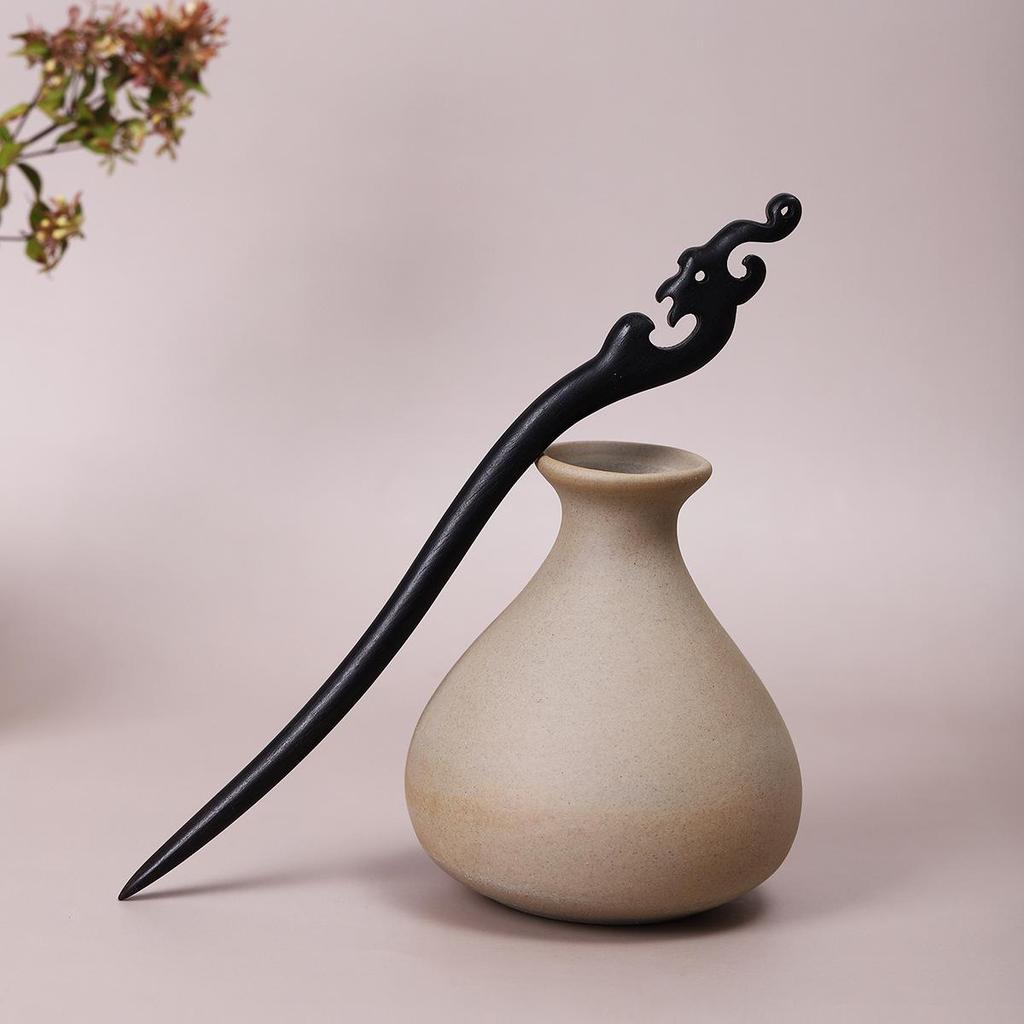 Vintage Ebony Wood Hairpin: Auspicious Clouds Design for Elegant Updos