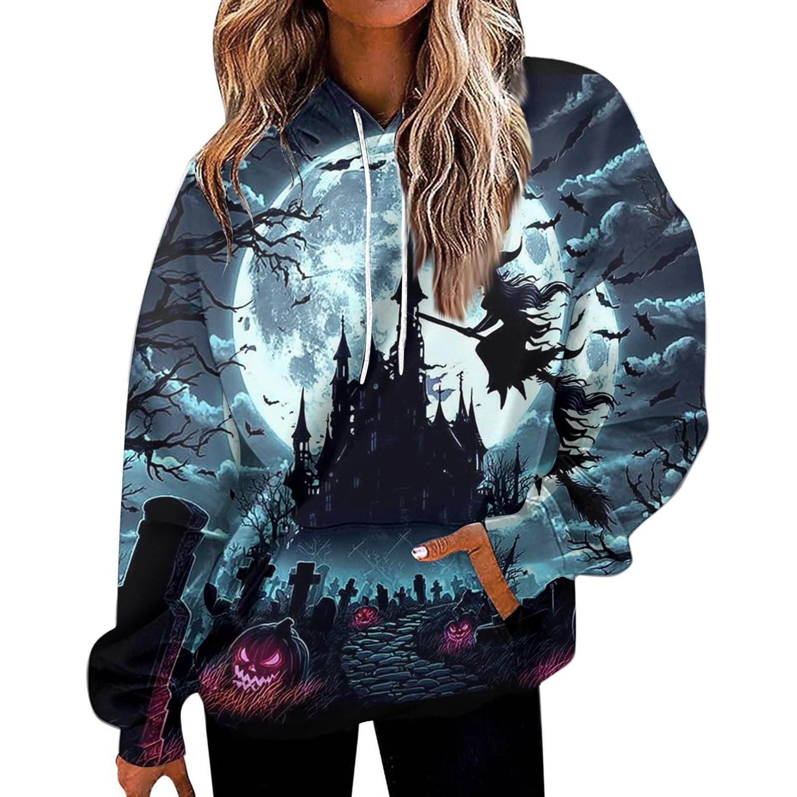 

Женская модная толстовка с принтом, повседневная толстовка с капюшоном и карманами XL синий