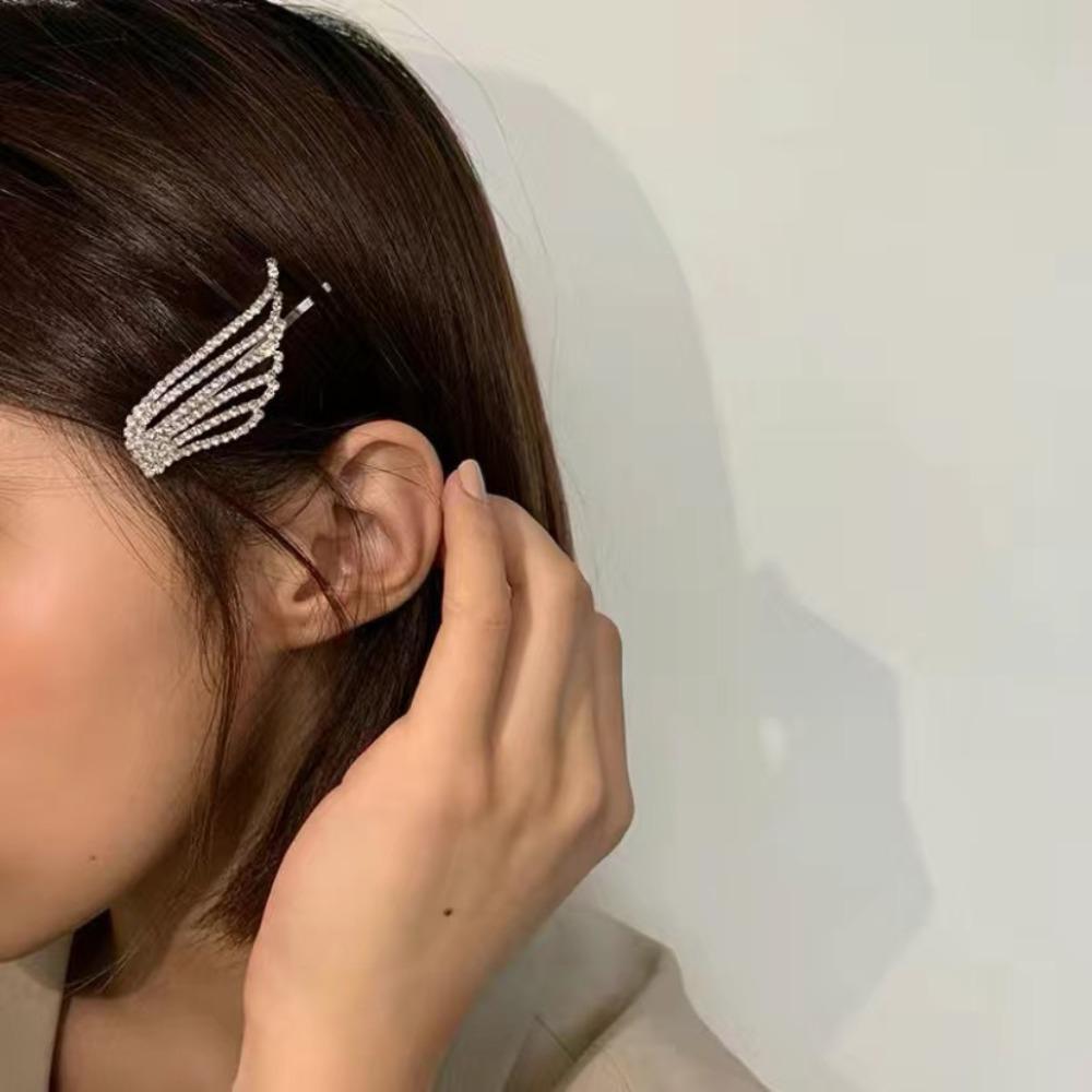 Fashionable Sparkling Rhinestones Angel Wings Hairpins Simple Versatile Metal Hair Clips Silver Gold Exquisite Bangs Hair Clip