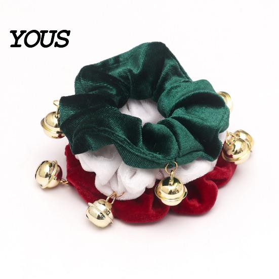 Holiday Ponytail Holders Christmas Velvet Hair Scrunchies with Bells, Elastic Ties for Retro Style Women Girls, Winter Festive Hairstyles Bands Thick