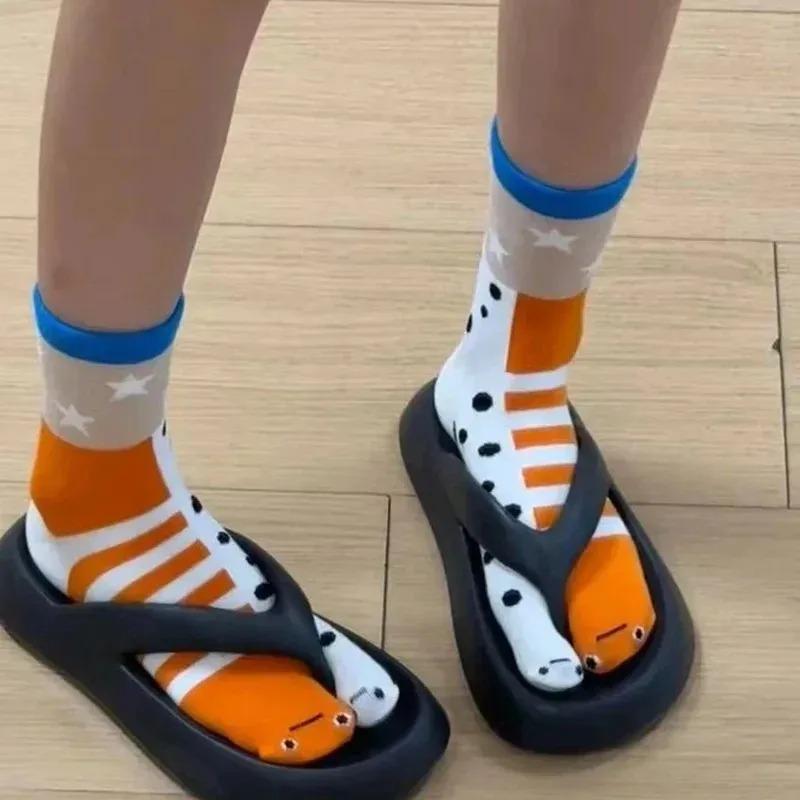 New Funny Split Toe Socks with Abstract Eel Print Quirky Aquarium Style Mid Calf Sock for Men Women Unique Funny Socks