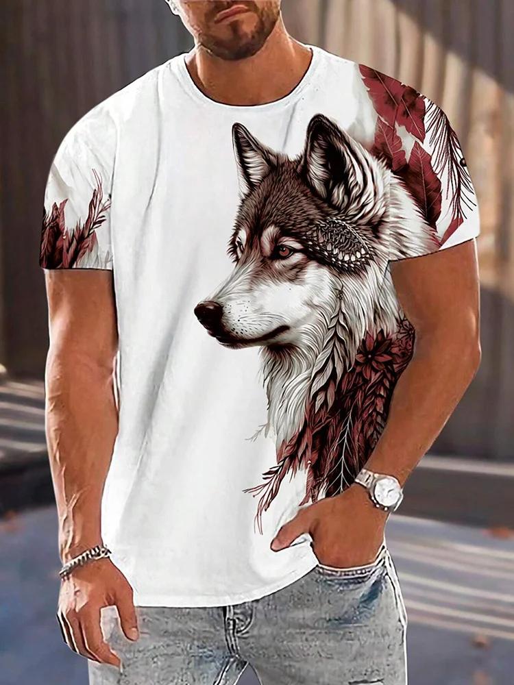 Fashion Street Style Men's Crew Neck T-shirt Fierce Wolf Graphic T Shirts for Men 3d Printed Breathable Tops Summer Casual Tees