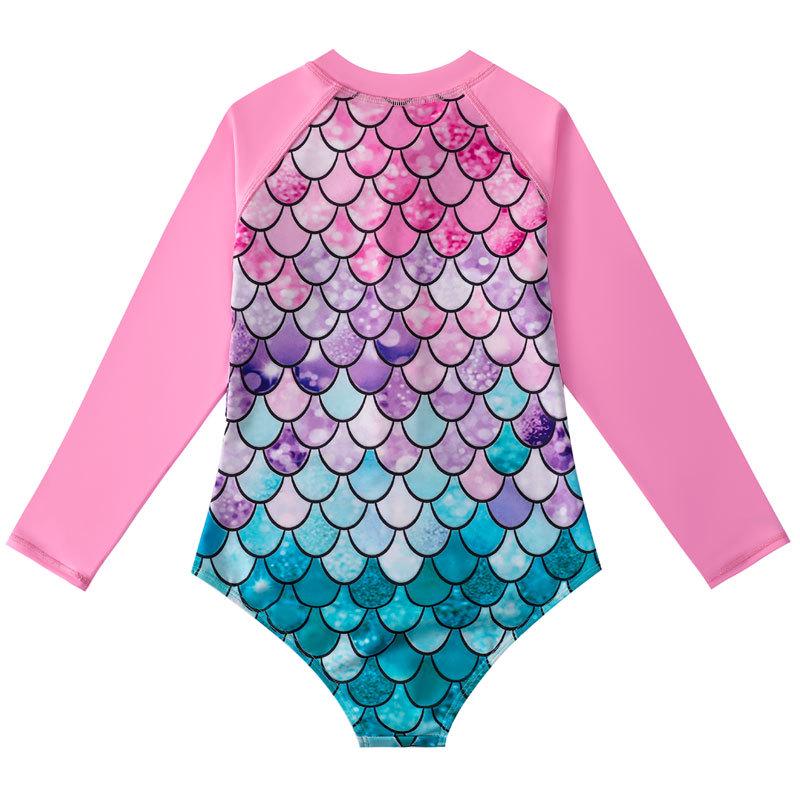 2024 European & American Long Sleeve Mermaid Swimsuit for Girls - Fish Scale Design