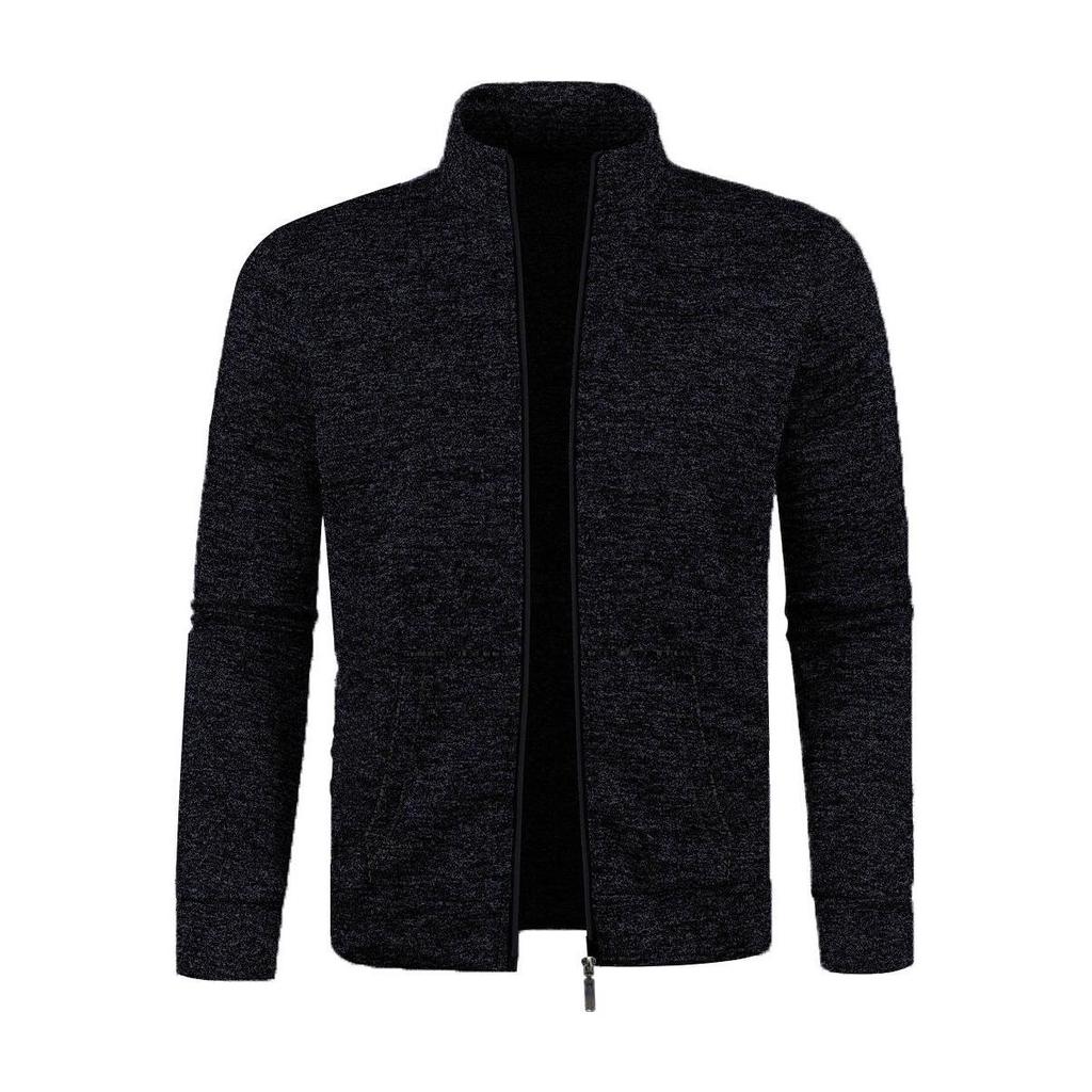 Men's Long Zipper Knitted Sweater Coat – Autumn & Winter Fleece, Trendy, Plus Size.