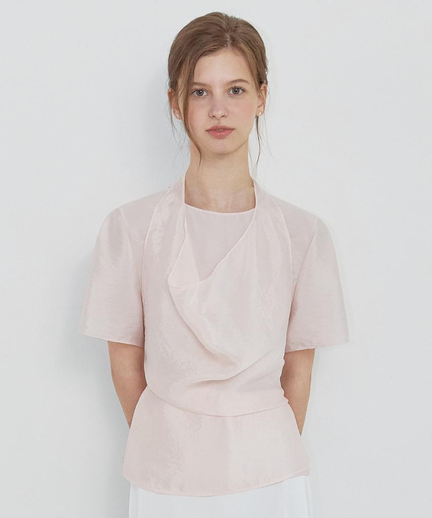 NONLOCAL Sheer Bustier Layered Blouse Set - Light Pink