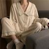 Autumn Winter New Soft Sleepwear Women's Lapel Button Cardigan 2 Piece Outfit Set Women Simple Solid Color Home Suit for Women