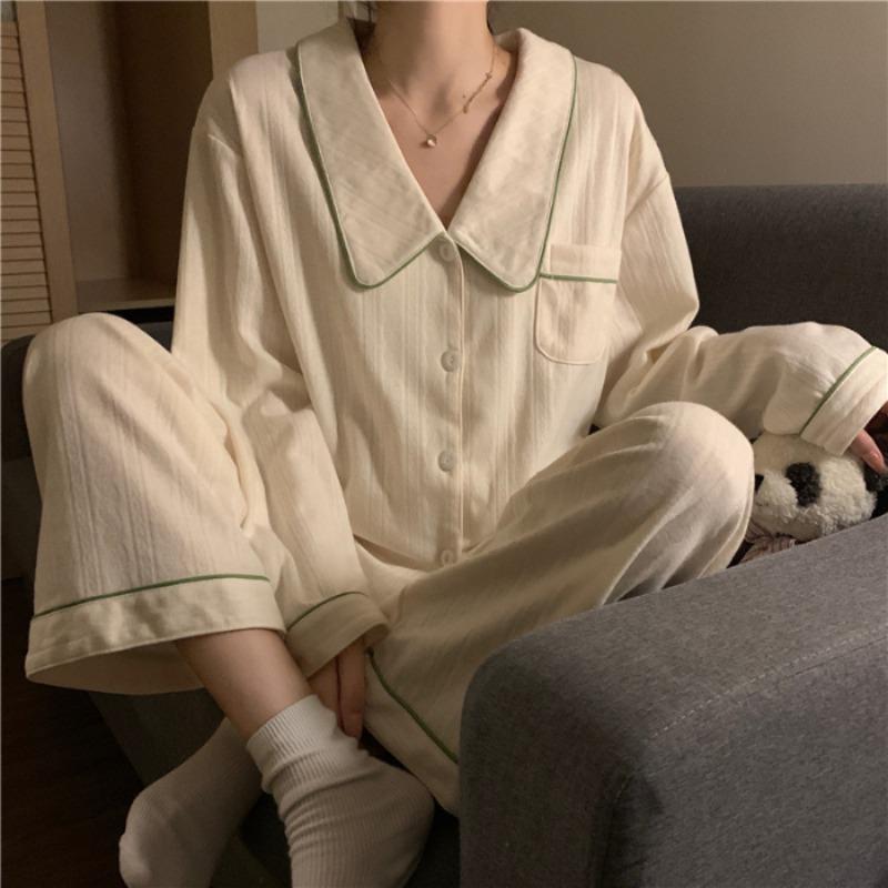 Autumn Winter New Soft Sleepwear Women's Lapel Button Cardigan 2 Piece Outfit Set Women Simple Solid Color Home Suit for Women