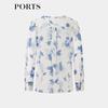 Ports Women's Sky Blue Print Long Sleeve Blouse