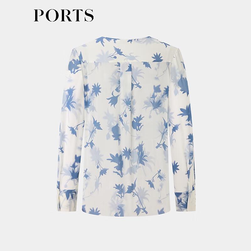 Ports Women's Sky Blue Print Long Sleeve Blouse