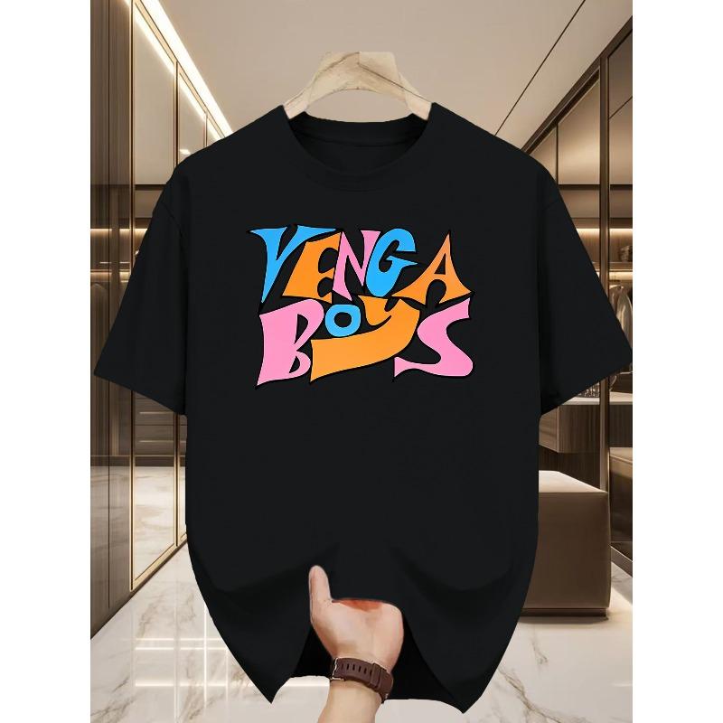 

Fashion Street Style Men s Round Neck T-Shirt, Unique Letter Print Designs, Versatile Casual Wear 4XL чорний