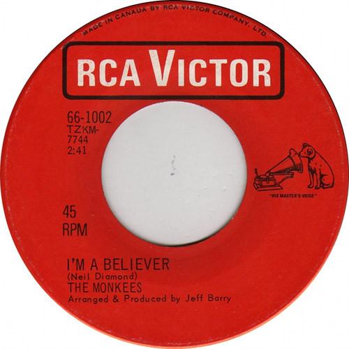 

7inch Record MONKEES - I m A Believer 661002 RCA Victor 1966 Canada Rock Used