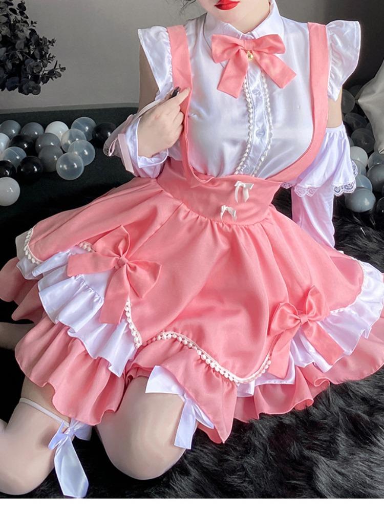 Uniformă Clasică de Servitoare Roz Anul Nou Drăguț Lolita Costume Cosplay Fustă Scurtă Rochie de Vară Y2K Prințesă Fantastic Costum Zână
