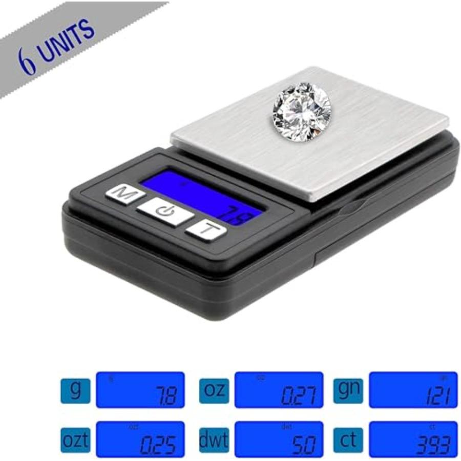 Ultra Mini Scale 1000g x 0.1g Digital Pocket Scale with LCD Display Grams and Oz 6 Units Tare Function Battery Included Compact