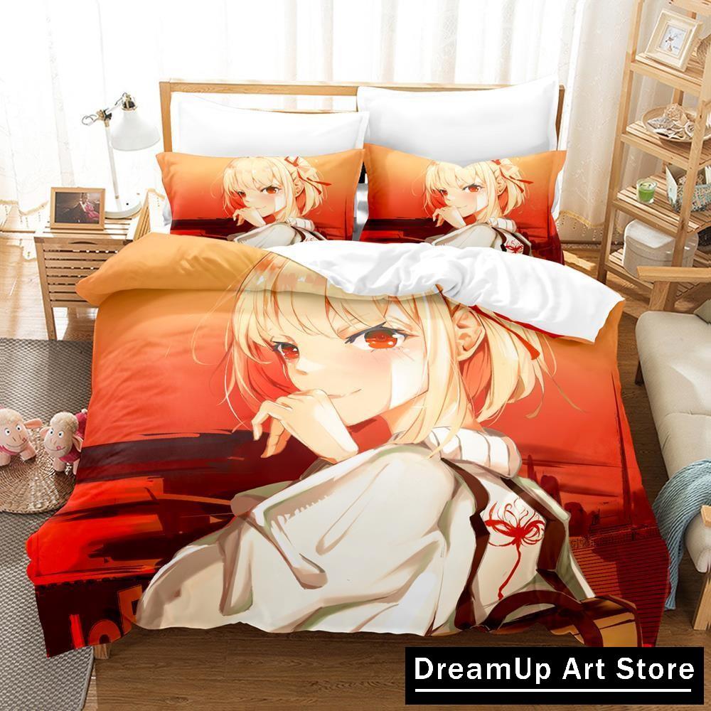 3D-Druck Mode Anime Lycoris Recoil Bettwäsche Set Jungen Mädchen Twin Queen Full Size Bettbezug Kissenbezug Bett Erwachsene Schlafzimmer