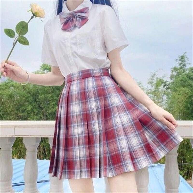 

GMXIA Школьная форма, Клетчатая юбка цвета пепла, Женский комплект с коротким рукавом на весну и лето, Полный комплект плиссированных юбок XS