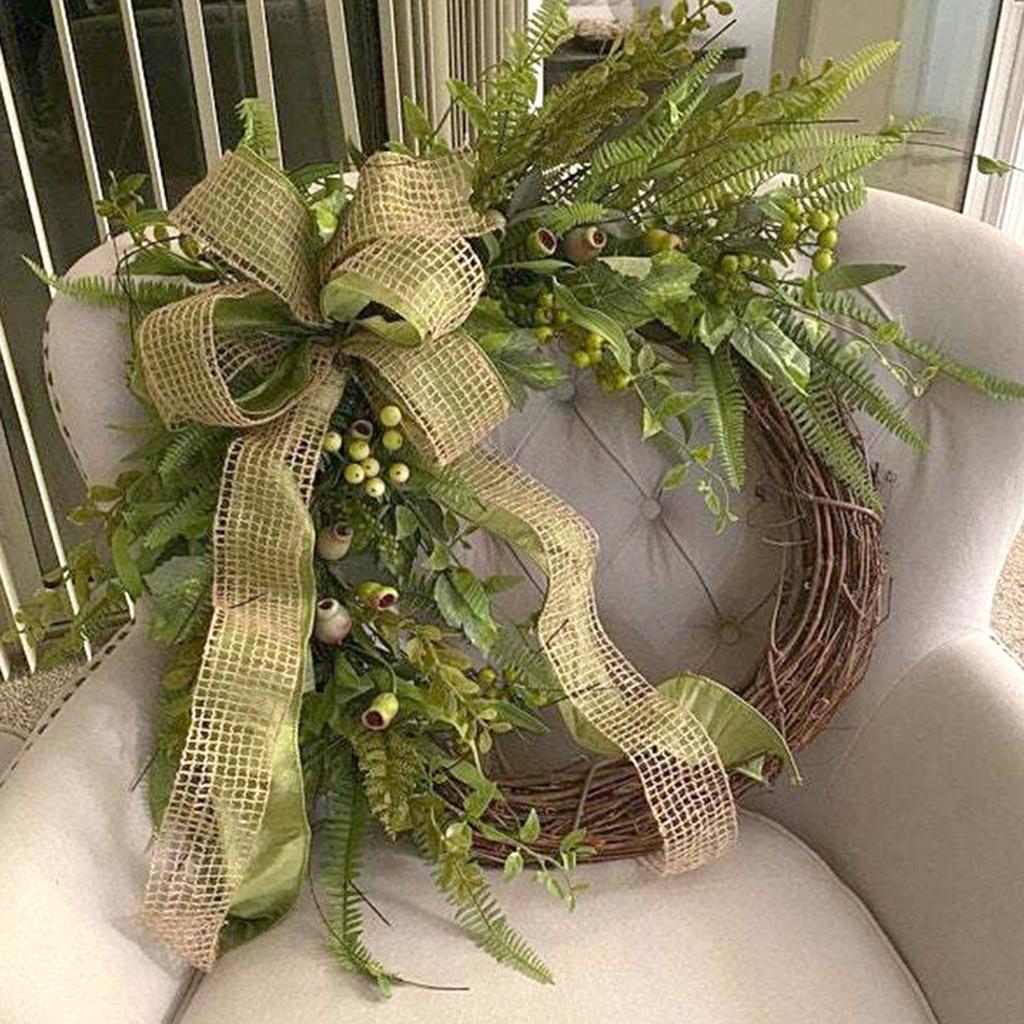 Round Artificial Flower Wreath Front Door Decor Wall Garland Thanksgiving