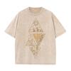 2026 Vintage Washed Black Triangle Mountain Wave Sun Moon Graphic T Shirt Nature Wilderness Line Print Oversized Casual Short Sl