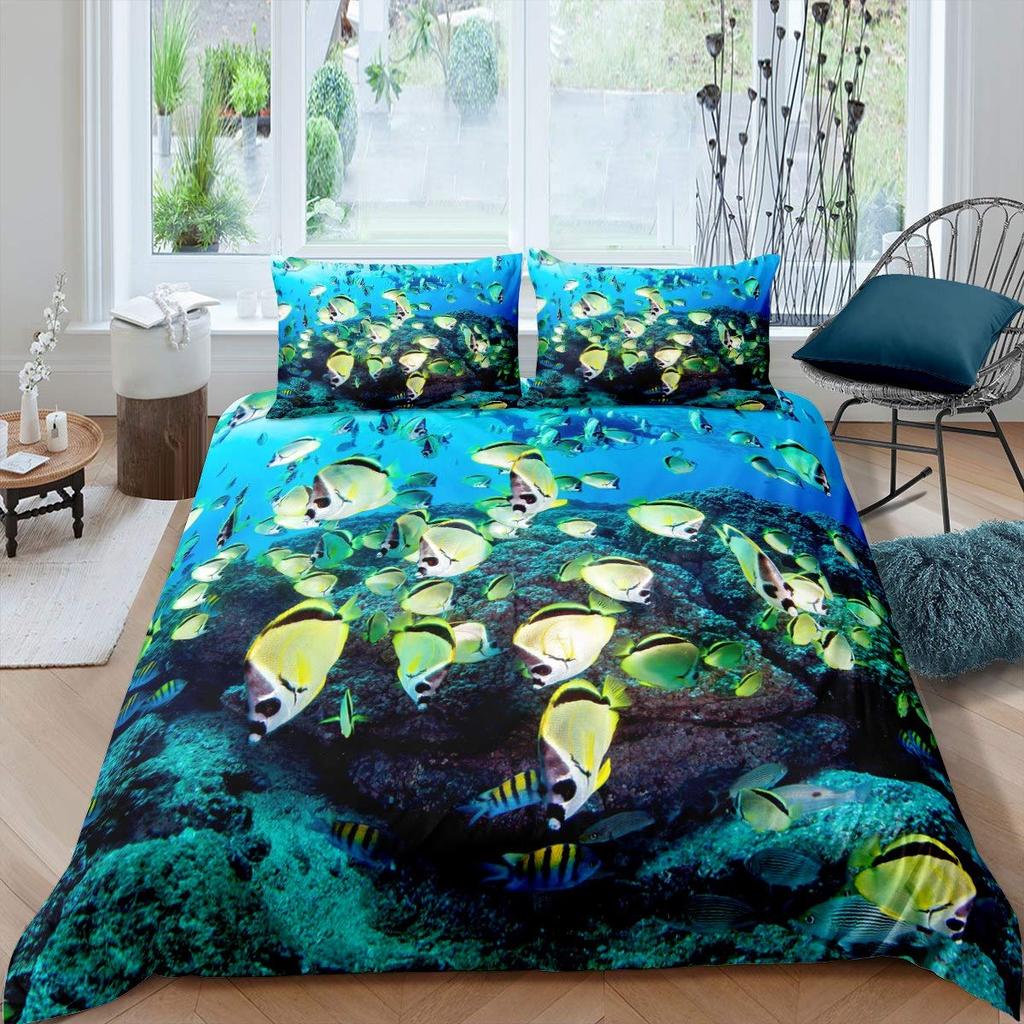 Fisch Bettbezug Set Tiefsee Angler Bettwäsche Set 3tlg Unterwasser Tier Thema Bettdeckenbezüge Weiche Polyester Steppdeckenbezüge