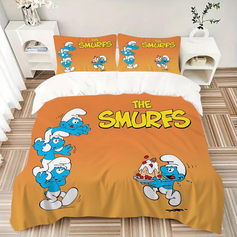 Smurf Smurfs Print 3Pcs Bedding Setduvet Cover With 2 Bedropillowcase Home Birthday Gift