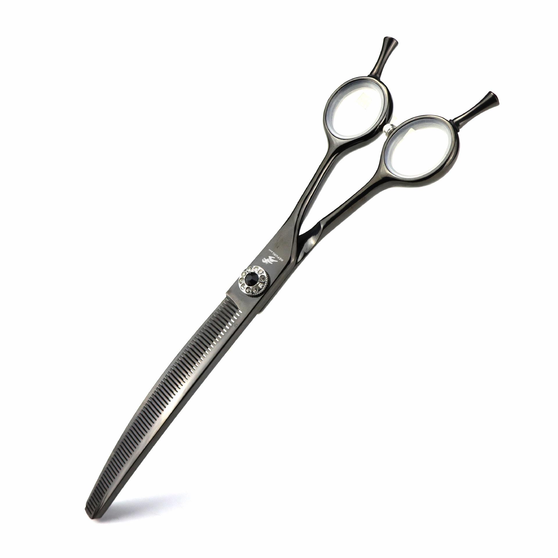 

7.0 Inch Jp440C Color Dense Teeth Curved Teeth Cosmetic Scissors Curved Scissors, Pet Trimming Scissors Curved Teeth Scissors 7.0inch black dense teeth hy02-7060