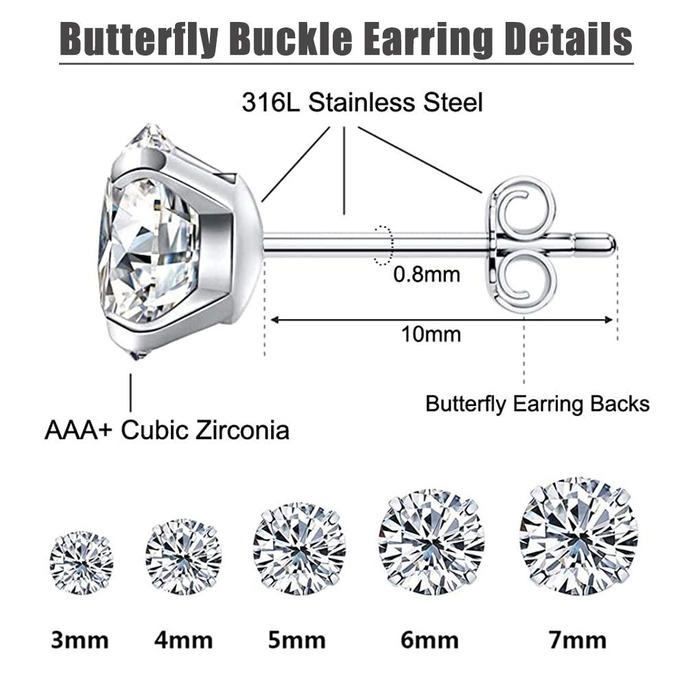 LOLIAS 4 Paia di Orecchini a Bottone in Argento Sterling 925 per Donne Orecchini a Cerchio in Anallergico Set Orecchini a Cerchio con Zirconi Cubici di Piccola Cartilagine Set per Piercing Multipli
