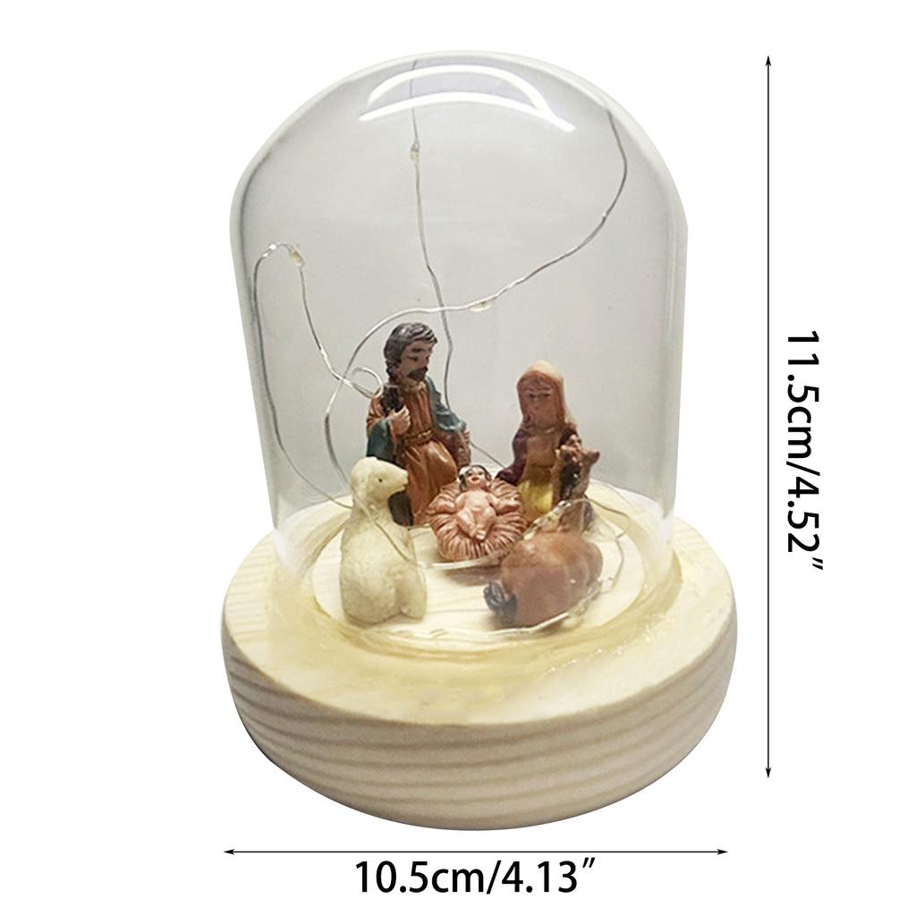 Glass Christmas Led Nativity Scene Figurine Glowing Ornament Crafts for Festival Wedding Birthday Party Decoration