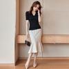Women's Slim Fit Polo Knit Short Sleeve Top