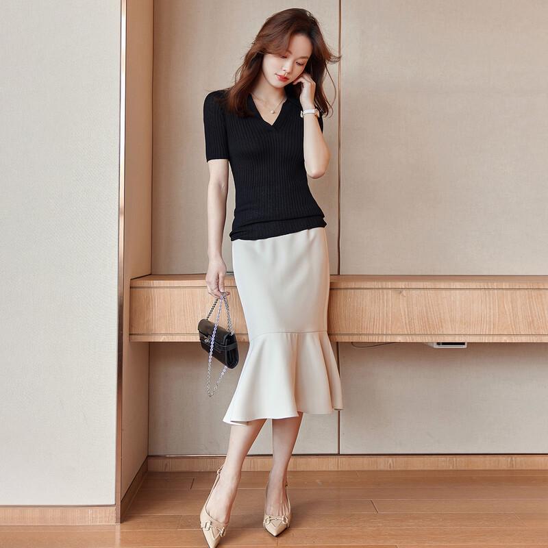 Women's Slim Fit Polo Knit Short Sleeve Top