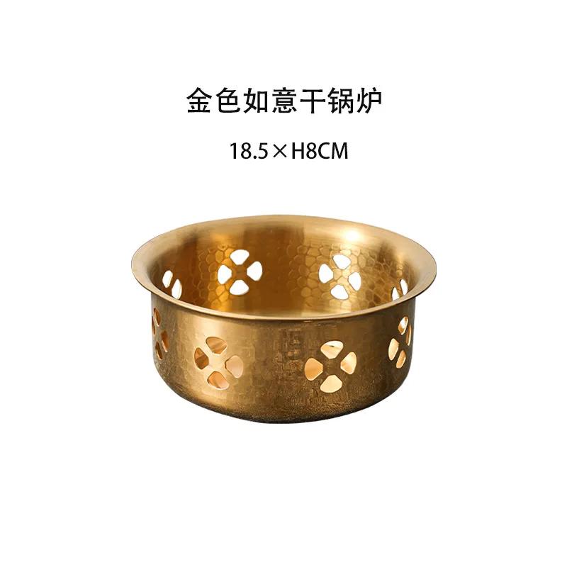 Thickened stainless steel dry pot set with snowflake hammer pattern pot, gold double ear household and commercial dry pot
