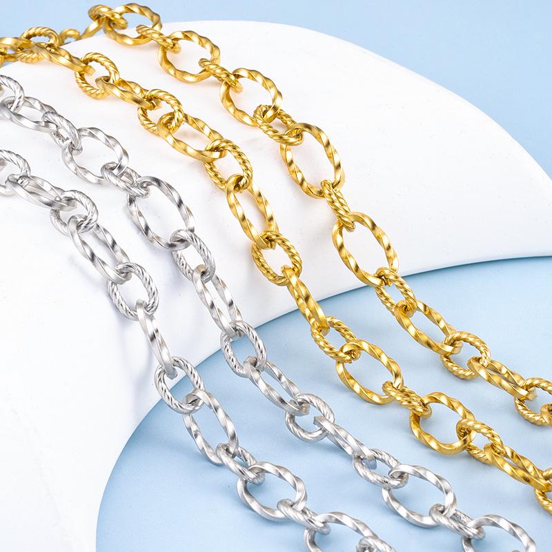18K Gold-Plated Stainless Steel Chain: Cross, Twisted Rope, Oval DIY Necklace/Bracelet Link Chain